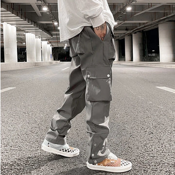 59.15Aidase High Street Multi-pocket Casual Trousers for Men and Women Side Breasted Drawstring Cargo Pants Harajuku Solid Loose Pants aidase-shop